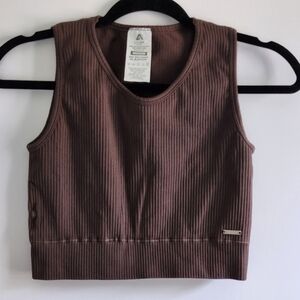 Lilias Brown Ribbed Knit Sleeveless Crop Top Size Medium